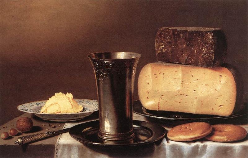 SCHOOTEN, Floris Gerritsz. van Still-life with Glass, Cheese, Butter and Cake A France oil painting art